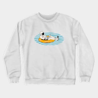 Summer astronauts working on remote waves pool space funny cute Crewneck Sweatshirt